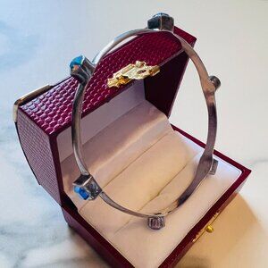 Lovely Vintage.925 Sterling Silver Diamante SOUL FLOWER Bangle Bracelet